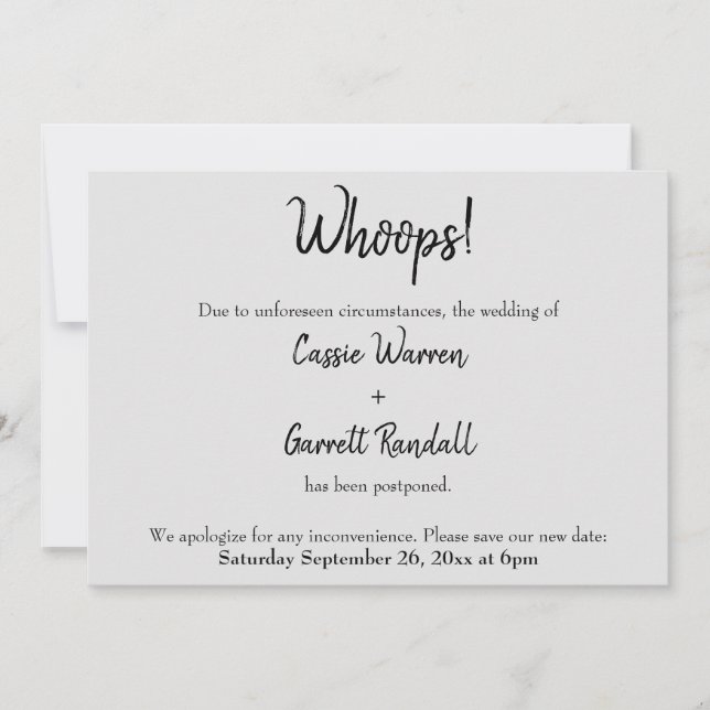 Gris "Oups !" Carte Mariage reportée (Devant)
