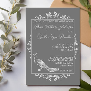 Gris Peacock Faire-part de mariage