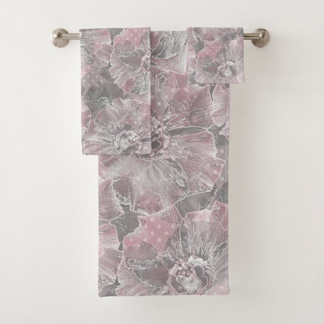 Gris rose, grandes fleurs design (En situation)