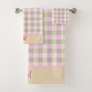 Gris Rose Monogramme Et Plaid Jaune