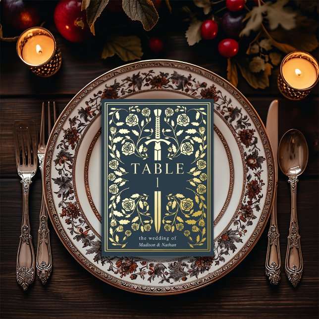 Gris Royal Médiéval Mariage d'épée Carte Table (Créateur téléchargé)