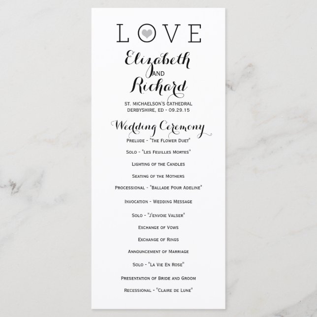 Gris Simple Amour Programmes de mariage (Devant)