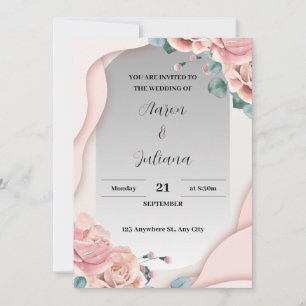 Gris simple et rose Faire-part de mariage
