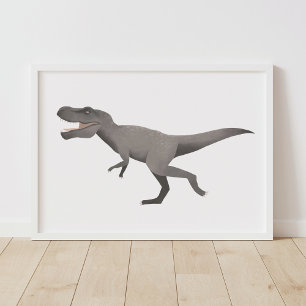 Gris T Rex Dinosaur Poster de la salle pour enfant