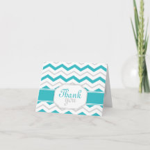 Gris & Turquoise Chevron Trendy Merci Cartes