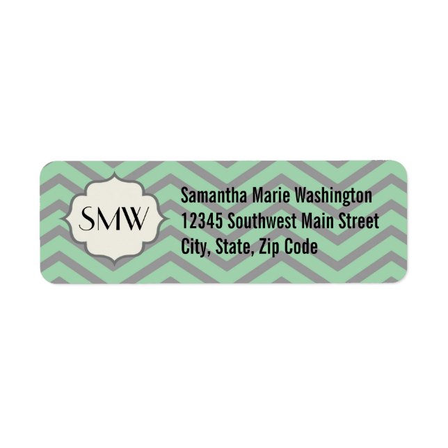 Gris vert de menthe Chevron Motif Monogrammé (Devant)