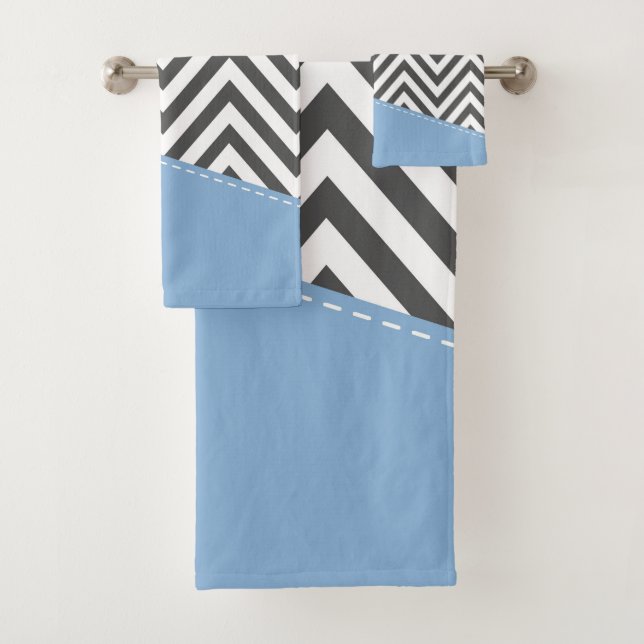 Gris Zigzag, Gris Chevron, Motif Zigzag, Bleu (En situation)
