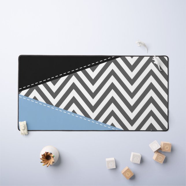 Gris Zigzag, Gris Chevron, Motif Zigzag, Bleu (Tableau pour enfants)
