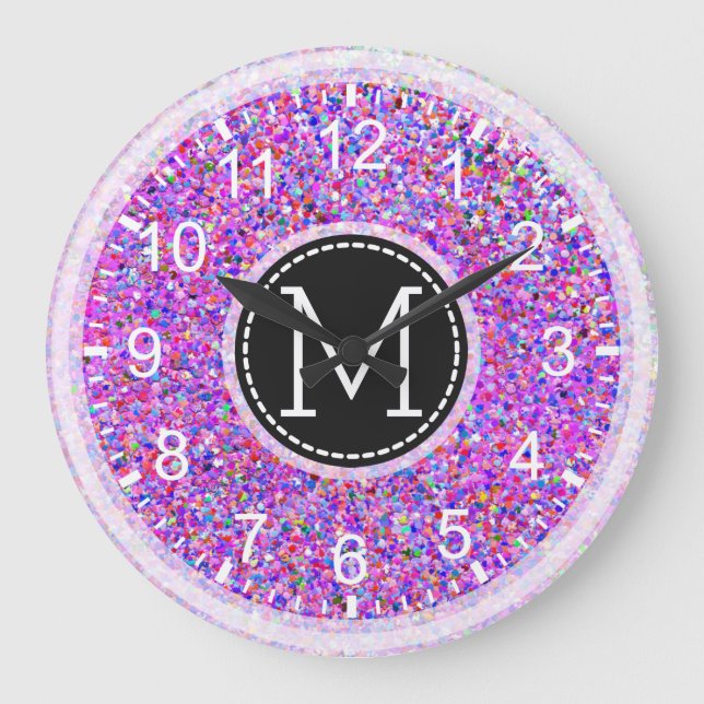 Grit Glitter Multicolor Painting Monogram Large Clock (Front)