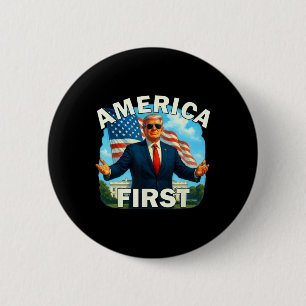 Gritty Bold Retro Political Slogan America First D 2 Inch Round Button