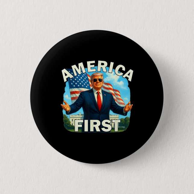 Gritty Bold Retro Political Slogan America First D 2 Inch Round Button (Front)