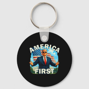 Gritty Bold Retro Political Slogan America First D Keychain