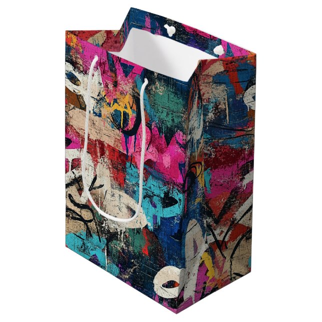 Gritty City Wall Graffiti Pink Blue Black Medium Gift Bag (Front Angled)