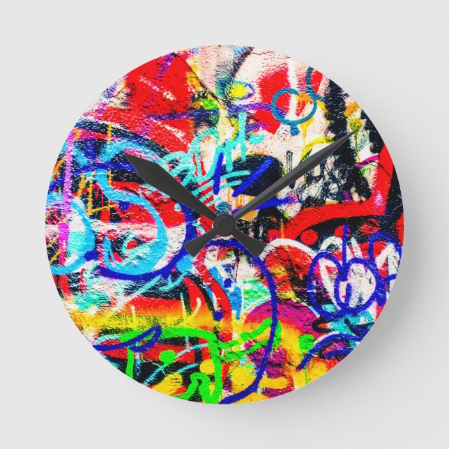 Gritty Crazy Graffiti Round Clock (Front)