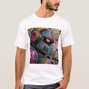 Gritty Graffiti Robot with Headphones — Street Art T-Shirt