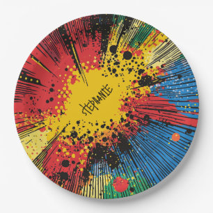 Gritty Graffiti Yellow Blast Speed Line Paper Plate