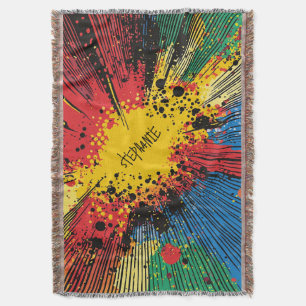 Gritty Graffiti Yellow Blast Speed Line Throw Blanket