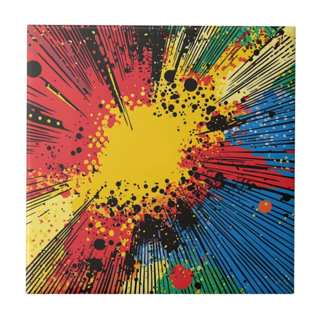 Gritty Graffiti Yellow Blast Speed Line Tile (Front)