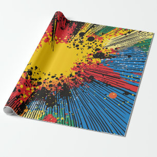 Gritty Graffiti Yellow Blast Speed Line Wrapping Paper