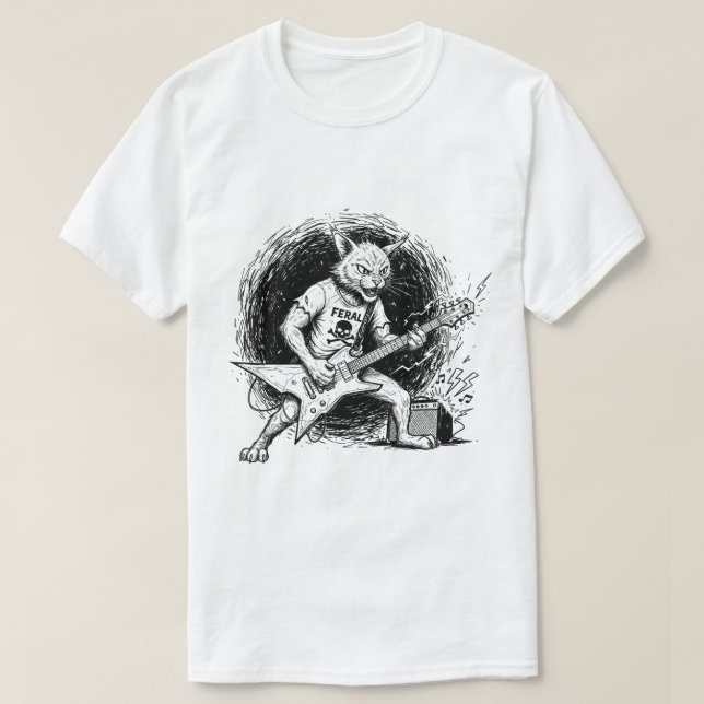 Gritty Ink Cat Guitar T-Shirt for Men (Design Front)