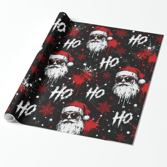 Gritty Santa Splatter Christmas Pattern Wrapping Paper (Unrolled)