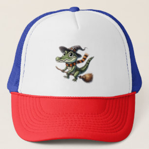 Grixie The Gator Wizard Rides Broom Halloween Trucker Hat
