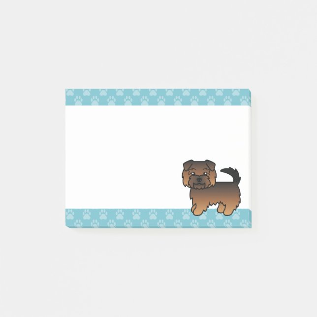 Grizzle Norfolk Terrier Cartoon Dog & Blue Borders Post-it Notes (Front)