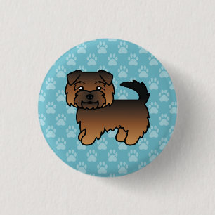 Grizzle Norfolk Terrier Cartoon Dog On Blue 1 Inch Round Button