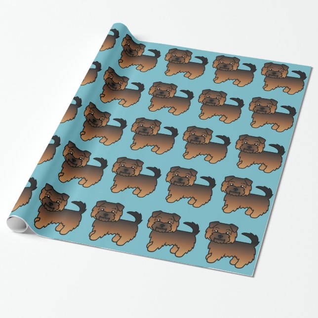 Grizzle Norfolk Terrier Cartoon Dog Pattern Blue Wrapping Paper (Unrolled)
