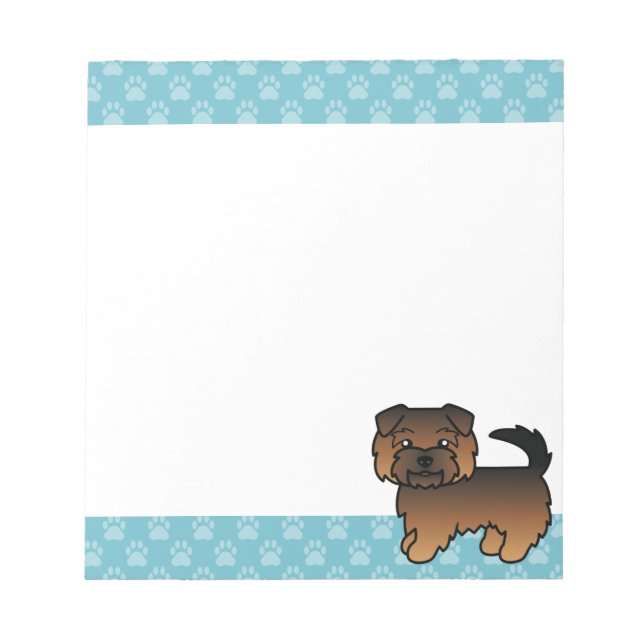 Grizzle Norfolk Terrier Dog And Blue Borders Notepad (Front)