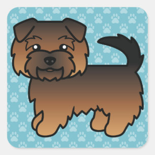 Grizzle Norfolk Terrier Dog Cute Illustration Blue Square Sticker