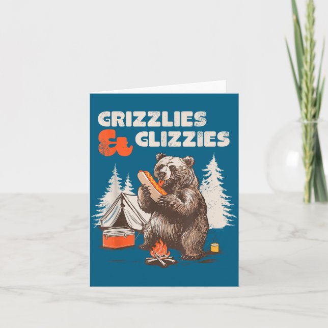 Grizzlies &amp; Glizzies Eating Hotdog Meme Funny  Card (Front)