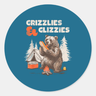 Grizzlies & Glizzies Eating Hotdog Meme Funny Classic Round Sticker