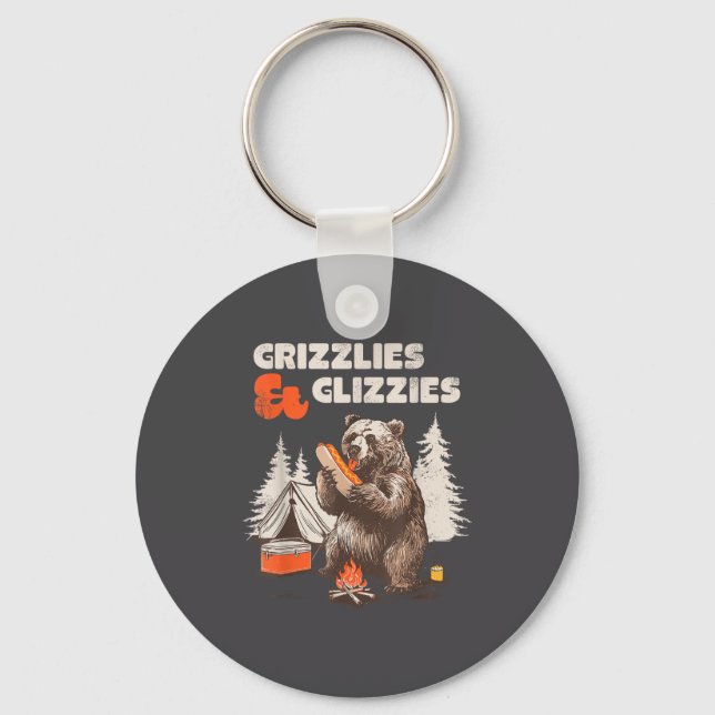 Grizzlies &amp; Glizzies Eating Hotdog Meme Funny  Keychain (Front)