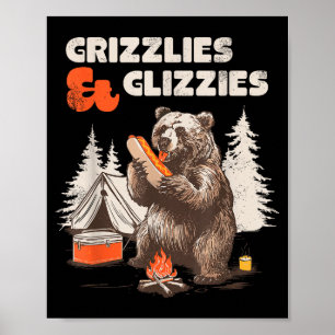 Grizzlies &amp; Glizzies Eating Hotdog Meme Funny  Poster