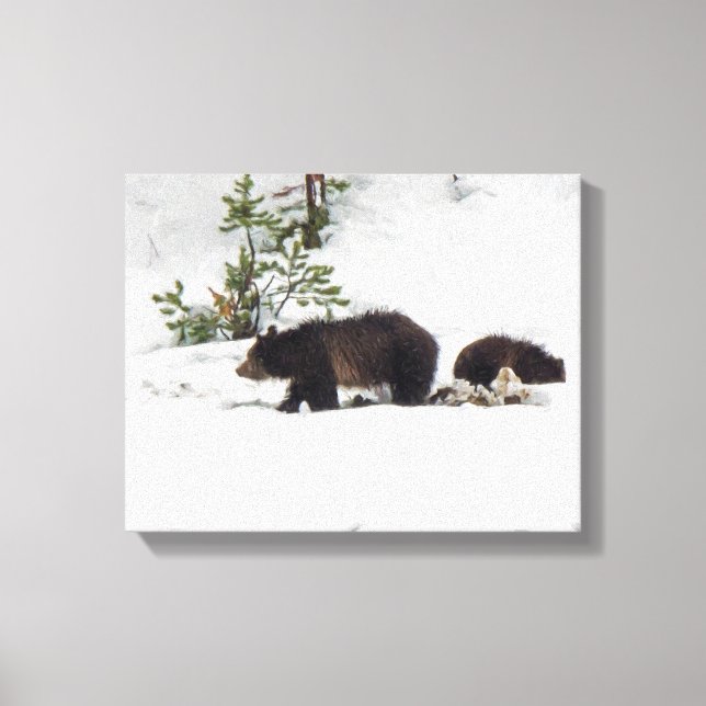 Grizzlies in the Snow Stretched Canvas (Front)