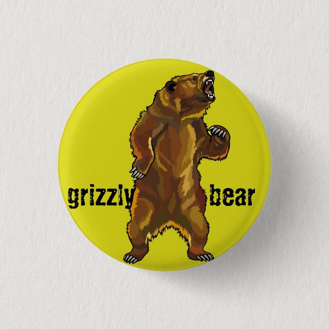 grizzly bear 1 inch round button (Front)