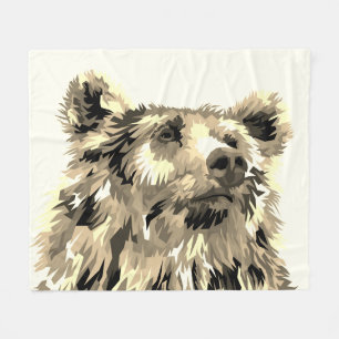 Grizzly bear abstract pop art brown fleece blanket