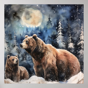 Grizzly Bear and Baby Poster