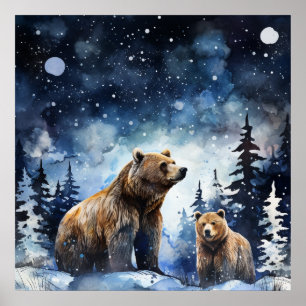 Grizzly Bear and Baby Poster