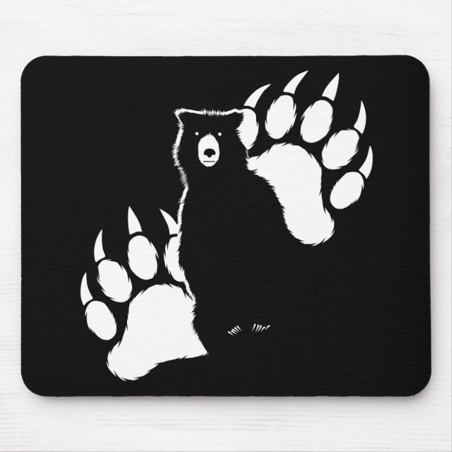 Grizzly bear and footprints Graphic Design Mouse Pad (Front)