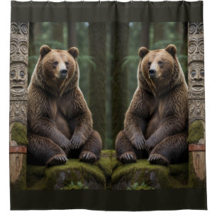 Grizzly Bear and Totem Pole Wildlife Art