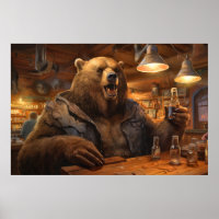 Grizzly Bear Animal Fun Drinking Happy Relax Time