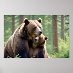 Grizzly Bear Animal Nature Wildlife Affection Love Poster