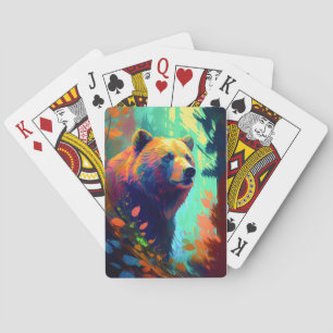 Grizzly Bear Animal Portrait Painting Wildlife Art Playing Cards