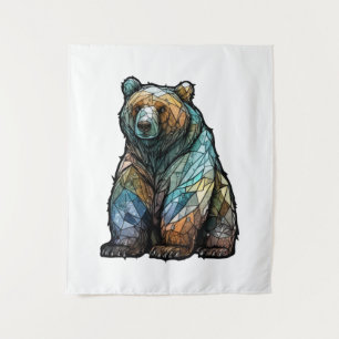 Grizzly Bear Animal Portrait Stained Glass Forest Tapestry