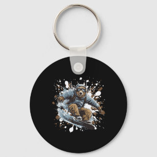 Grizzly Bear Animal Snowboarding Sports Snowboard Keychain