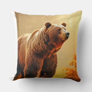 Grizzly Bear Animal Wildlife Wilderness Colourful Throw Pillow