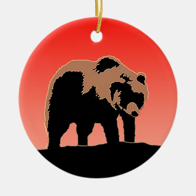 Grizzly Bear at Sunset  - Original Wildlife Art Ceramic Ornament (Front)