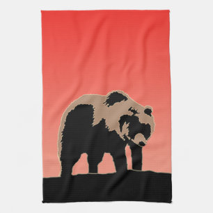 Grizzly Bear at Sunset  - Original Wildlife Art Kitchen Towel